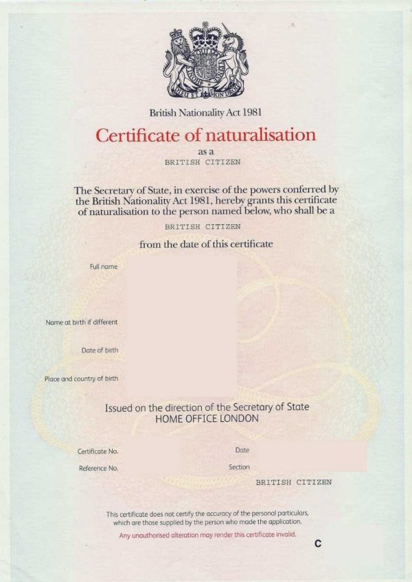 Get A UK Apostille For A Certificate Of Naturalisation